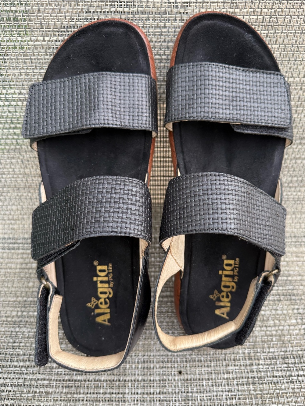 Alegria Bailee Rocker Sandals Woven Noir Black Leather Wood Grain Comfort EU 41 - Picture 3 of 12